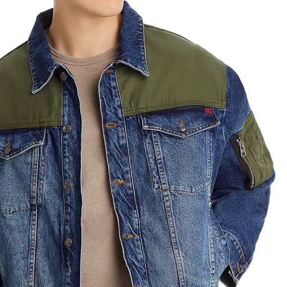 Hugo Boss Men's HUGO Mixed Media Denim Trucker Pocket Jacket Relaxed Fit Navy XL - Picture 3 of 6